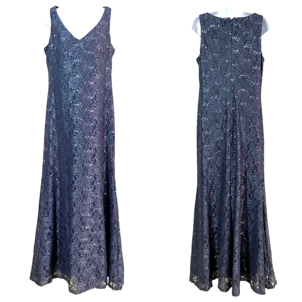Ignite Evenings Gray Lace Sequins Sleeveless Formal Full Gown with Cape 10